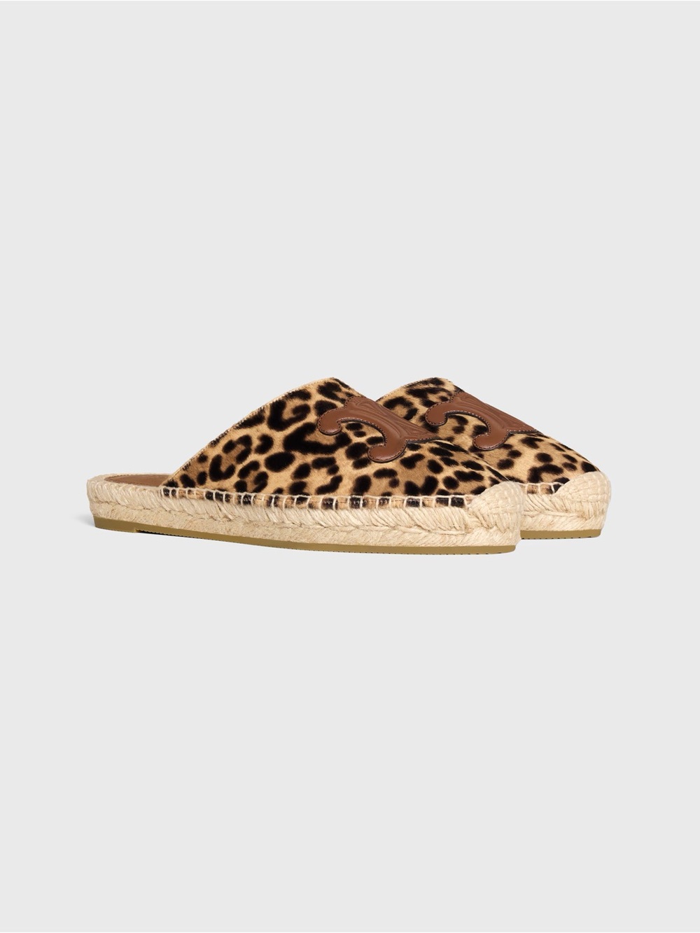 Celine Leopard Print Espadrille Mule with Brown Leather Trim